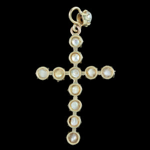 Antique Victorian Baroque Pearl Cross Pendant 18ct Gold