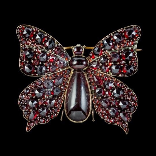 Antique Victorian Bohemian Garnet Butterfly Brooch