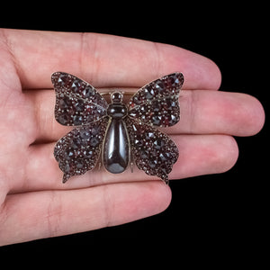 Antique Victorian Bohemian Garnet Butterfly Brooch 