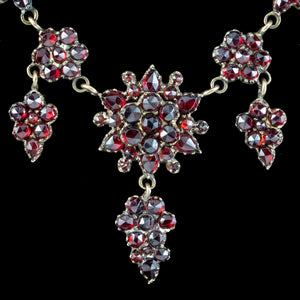 Antique Victorian Bohemian Garnet Floral Dropper Necklace 