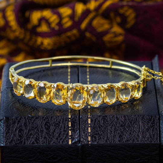 Antique Victorian Citrine Bangle Silver 18ct Gold Gilt
