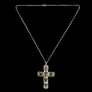 Antique Victorian Citrine Cross Pendant And Chain 15ct Gold