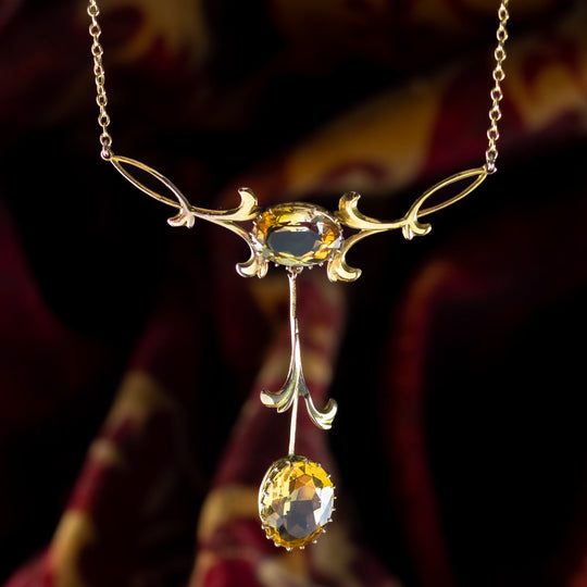 Antique Victorian Citrine Lavaliere Necklace 9ct Gold