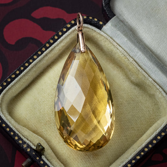 Antique Victorian Citrine Pendant 9ct Gold Loop 50ct Citrine