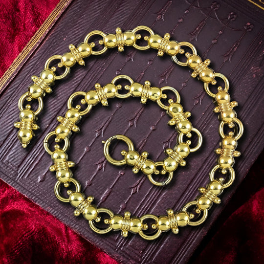 Antique Victorian Collar Necklace Silver 18ct Gold Gilt 17.5 Inch