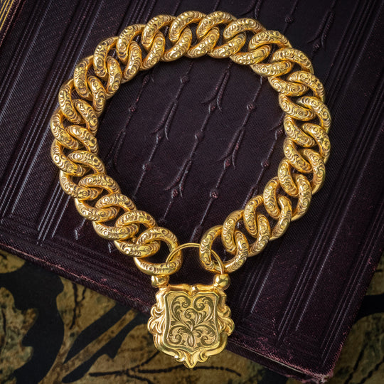 Antique Victorian Curb Bracelet With Padlock Silver 18ct Gold Cased