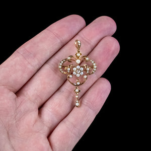 Antique Victorian Diamond Pearl Pendant 15ct Gold