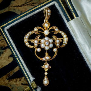 Antique Victorian Diamond Pearl Pendant 15ct Gold