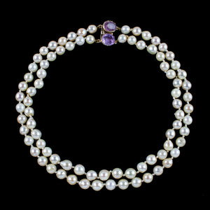 Antique Victorian Double Baroque Pearl Choker Necklace Amethyst Clasp