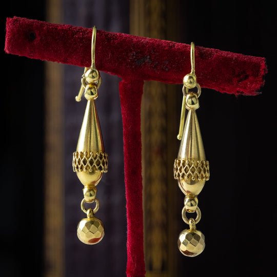 Antique Victorian Etruscan Drop Earrings 15ct Gold
