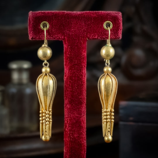 Antique Victorian Etruscan Drop Earrings Pinchbeck
