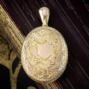 Antique Victorian Fern Leaf Locket 9ct Gold