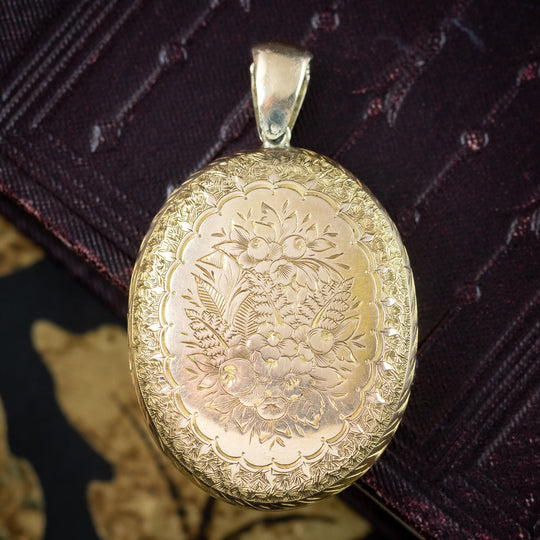 Antique Victorian Floral Locket 9ct Gold Back And Front