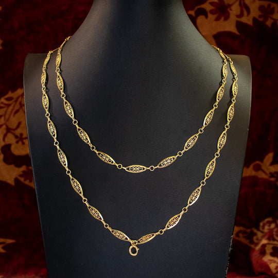 Antique Victorian French Long Guard Chain Silver 18ct Gold Gilt