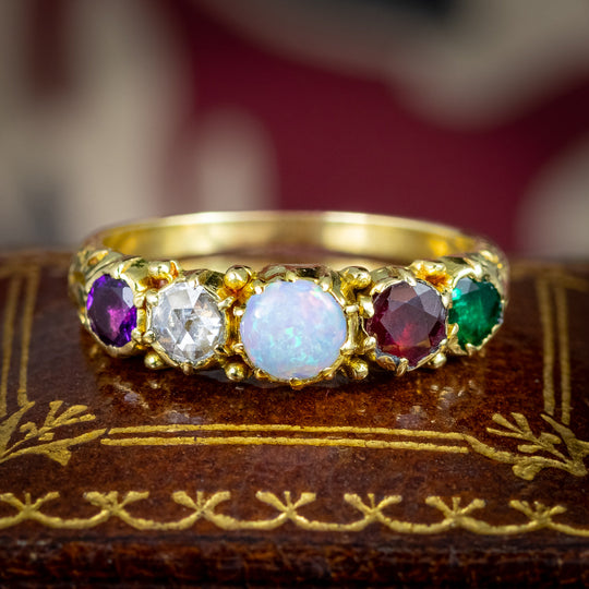 Antique Victorian Gemstone Acrostic Ring Spells Adore