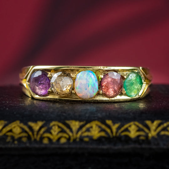 Antique Victorian Gemstone Acrostic Ring Spells Adore