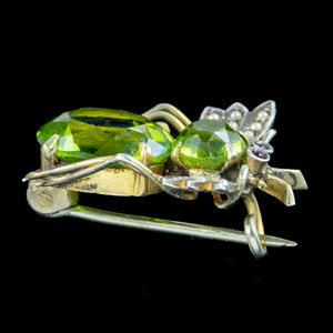 Antique Victorian Green Paste Pearl Insect Brooch 