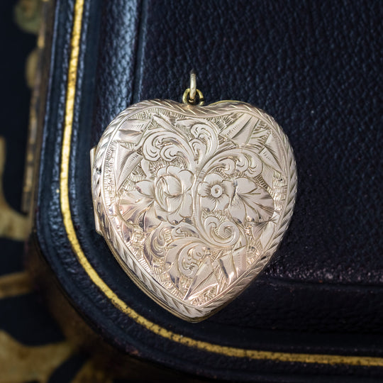 Antique Victorian Heart Locket 9ct Gold Back And Front