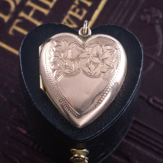 Antique Victorian Ivy Heart Locket 9ct Gold Back And Front