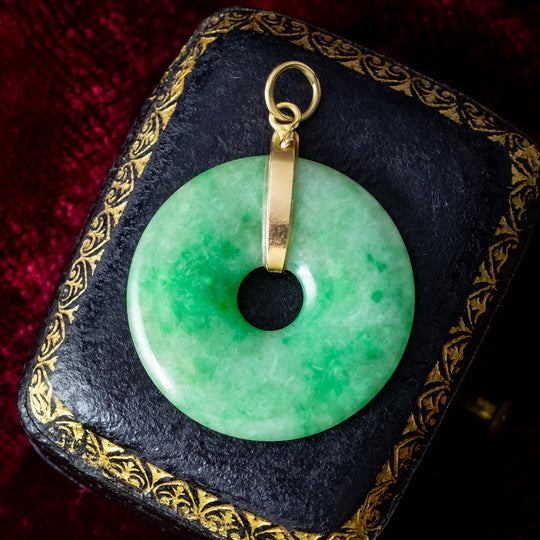 Antique Victorian Jade Bi Disk Talisman Pendant 18ct Gold Loop