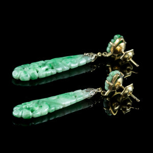 Antique Victorian Jade Drop Earrings 9ct Gold 