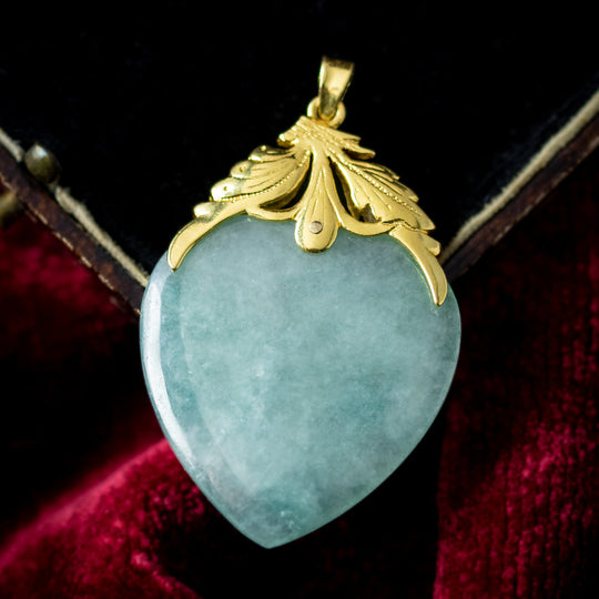 Antique Victorian Jade Heart Pendant With Cert