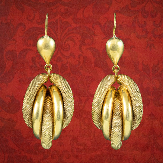 Antique Victorian Knot Drop Earrings 15ct Gold