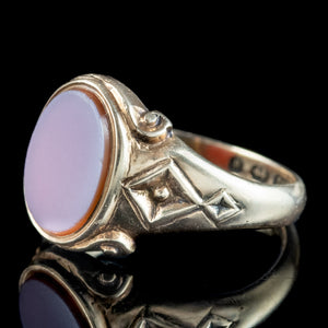 Antique Victorian Lavender Sardonyx Signet Ring Dated 1871