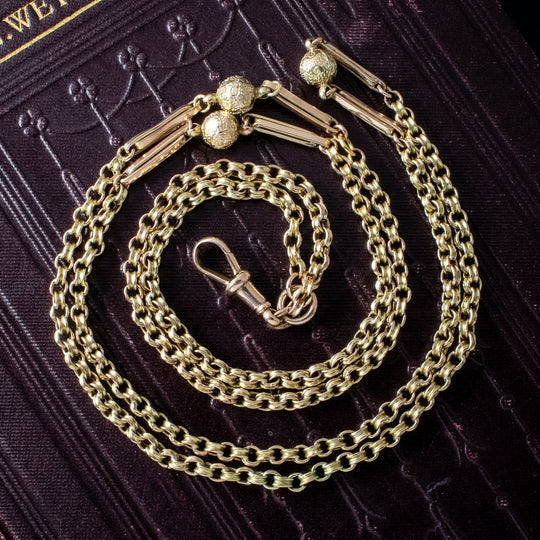 Antique Victorian Long Guard Chain 9ct Gold