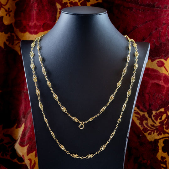 Antique Victorian French Long Guard Chain Silver 18ct Gold Gilt