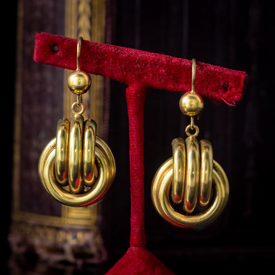 Antique Victorian Love Knot Drop Earrings 9ct Gold