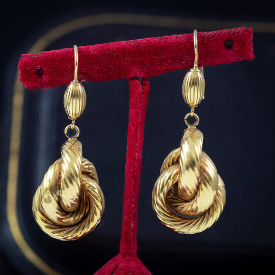 Antique Victorian Love Knot Drop Earrings 9ct Gold