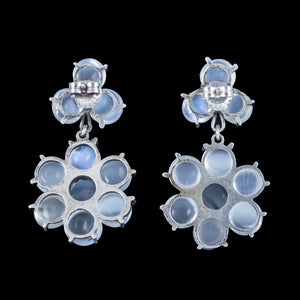 Antique Victorian Moonstone Flower Drop Earrings Silver