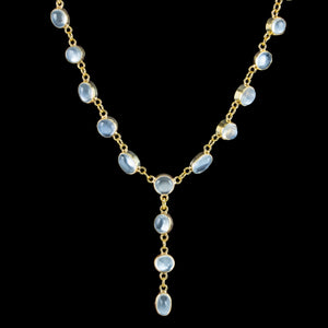 Antique Victorian Moonstone Lavaliere Necklace Silver Gold Gilt