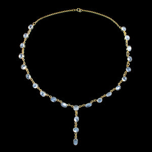 Antique Victorian Moonstone Lavaliere Necklace Silver Gold Gilt