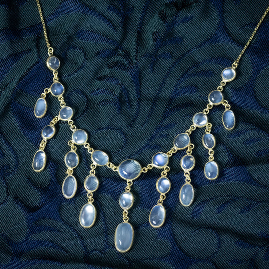 Antique Victorian Moonstone Necklace Silver 18ct Gold Gilt