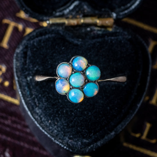 Antique Victorian Opal Cluster Ring 0.70ct Total