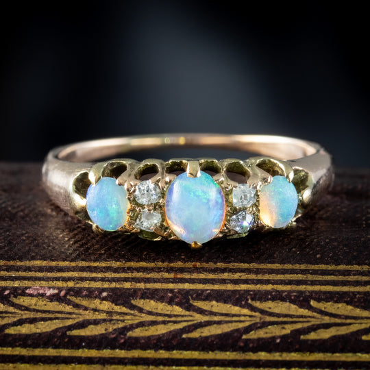 Antique Victorian Opal Diamond Ring 0.45ct Opal