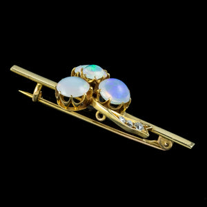 Antique Victorian Opal Diamond Shamrock Bar Brooch 18ct Gold