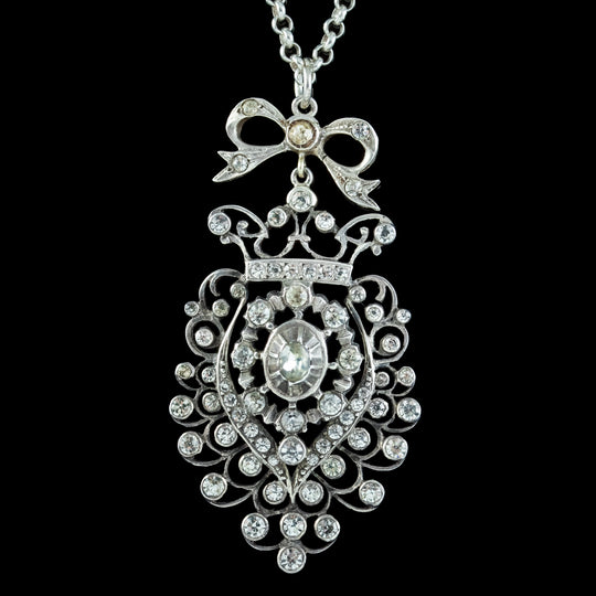 Antique Victorian Paste Pendant Necklace Silver