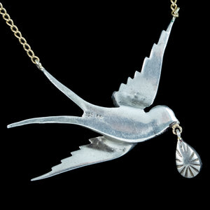 Antique Victorian Paste Swallow Lavaliere Necklace Silver 9ct Gold