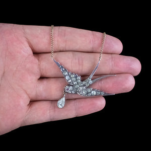 Antique Victorian Paste Swallow Lavaliere Necklace Silver 9ct Gold