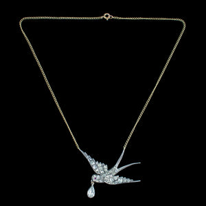 Antique Victorian Paste Swallow Lavaliere Necklace Silver 9ct Gold