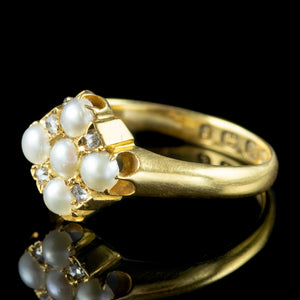 Antique Victorian Pearl Diamond Cluster Ring Dated 1891