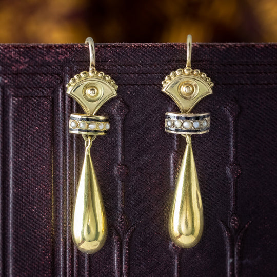 Antique Victorian Pearl Drop Earrings 18ct Gold