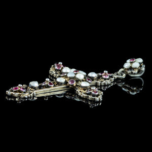 Antique Victorian Austro-Hungarian Pearl Garnet Cross Pendant