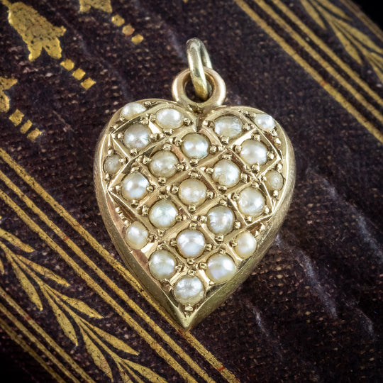 Antique Victorian Pearl Heart Charm Pendant 15ct Gold
