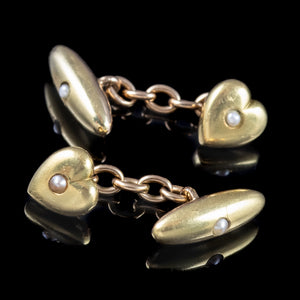 Antique Victorian Pearl Heart Cufflinks 15ct Gold