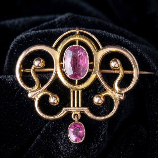 Antique Victorian Pink Tourmaline Brooch 9ct Gold Liberty And Co