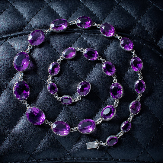 Antique Victorian Purple Paste Riviere Collar Necklace Silver